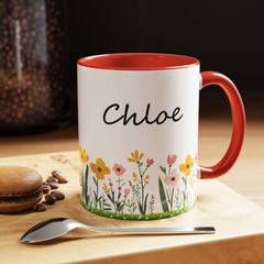 Personalized Wildflowers Mug, Custom Name Mugs, Floral Coffee Cup, Custom Birthday Gift, Gift for Mom, Women, Wildflowers, Mothers Day 11oz