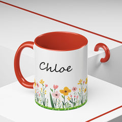 Personalized Wildflowers Mug, Custom Name Mugs, Floral Coffee Cup, Custom Birthday Gift, Gift for Mom, Women, Wildflowers, Mothers Day 11oz