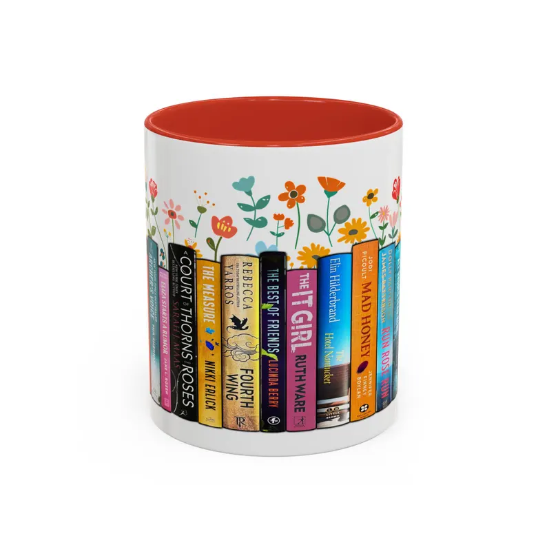 Floral Custom 12 Book Spine Mug, Customize Mug, Dishwasher and Microwave Safe, Gift for Book Lovers, 12 Books Custom Mugs, 11oz Ceramic Mug