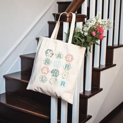 Cute Floral "Yarn Wrangler" Tote Bag Makes Perfect Gift for Knitters; Canvas Tote for Knitting Moms Mother's Day Present; Crochet Tote Bag