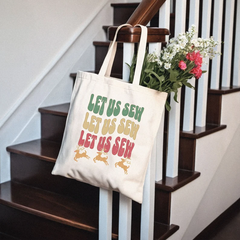 Christmas Tote Bag Makes Great Gift for Sewers or Quilters; Holiday Canvas Tote Celebrates Sewing, Quilting, and Fabric Crafts