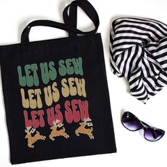 Christmas Tote Bag Makes Great Gift for Sewers or Quilters; Holiday Canvas Tote Celebrates Sewing, Quilting, and Fabric Crafts